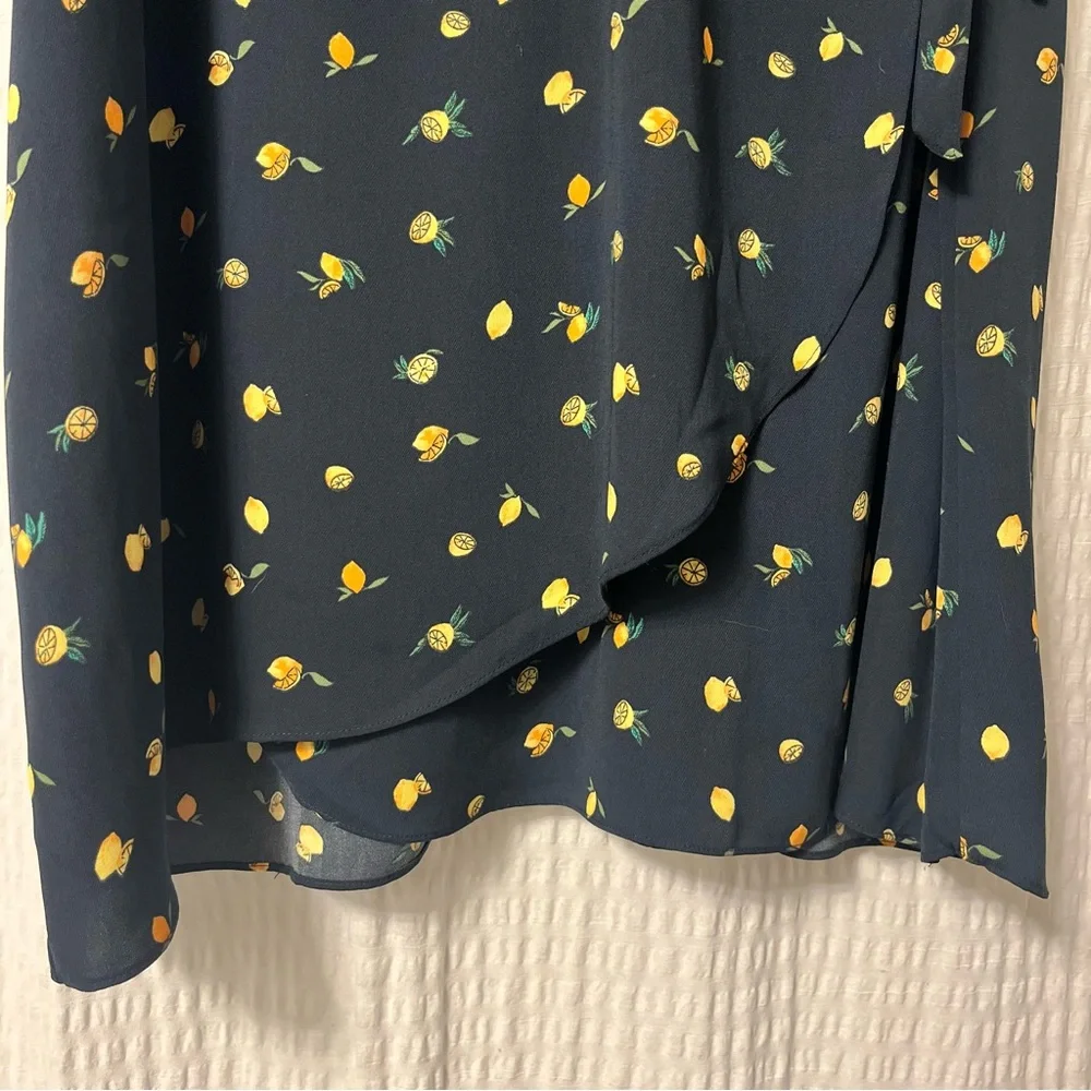 J. Crew Navy Blue Drapey Twill Lemon Print Wrap Dress Women’s Size 20 Plus 2X - Picture 11 of 12